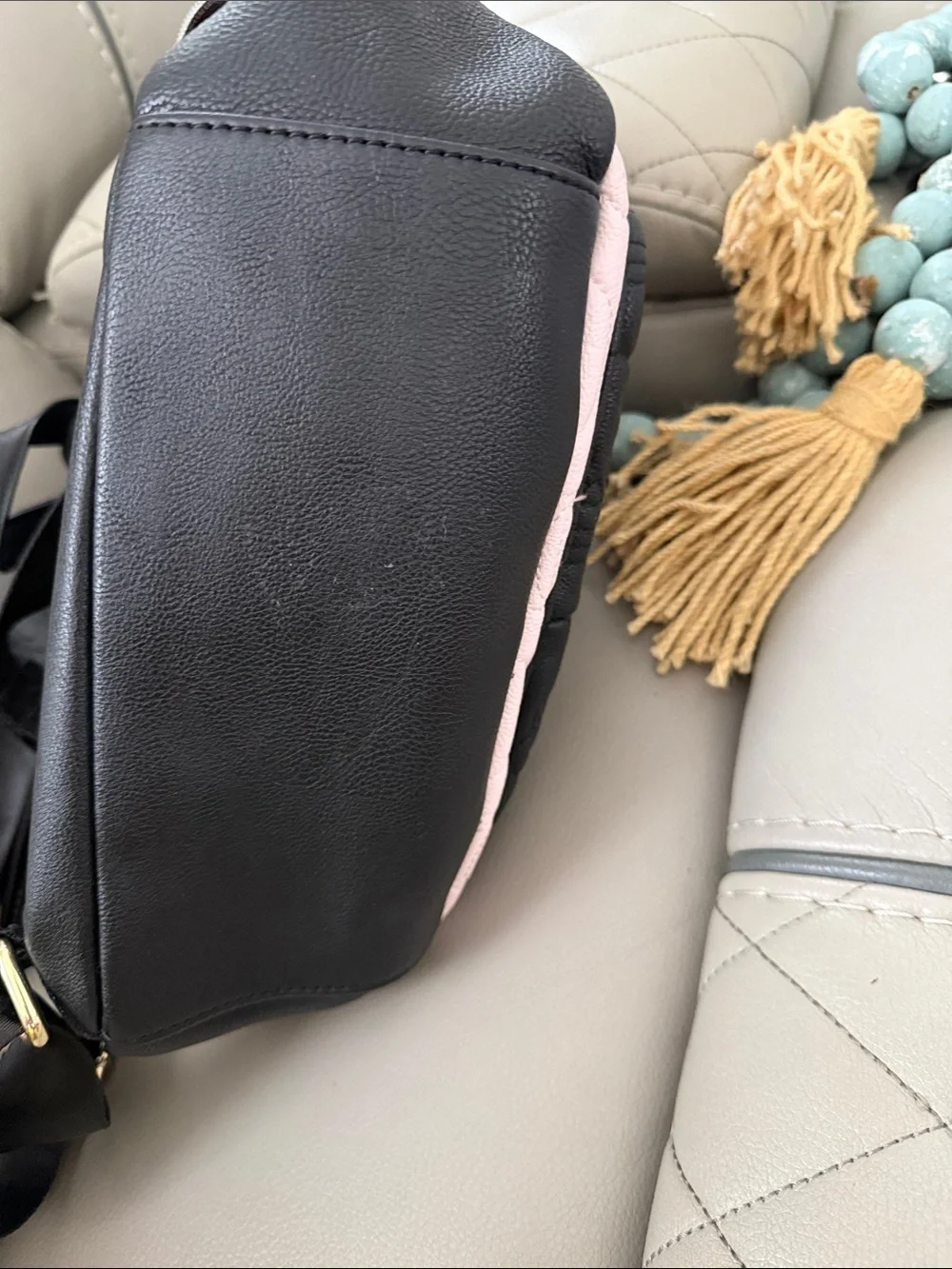 Betsey Johnson Black & Light Pink Quilted Skull Mini Backpack